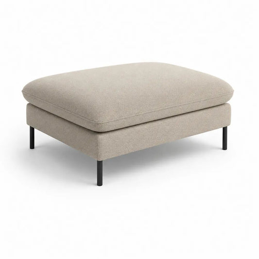 Repose-pieds rembourré rectangulaire en polyester bouclé beige avec pieds en acier noir, 80 × 70 × 45 cm