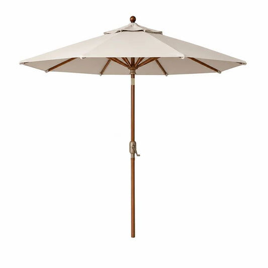 Parasol de jardin extérieur octogonal beige Ø 300 × H 260 cm en polyester avec mât en bois massif et manivelle